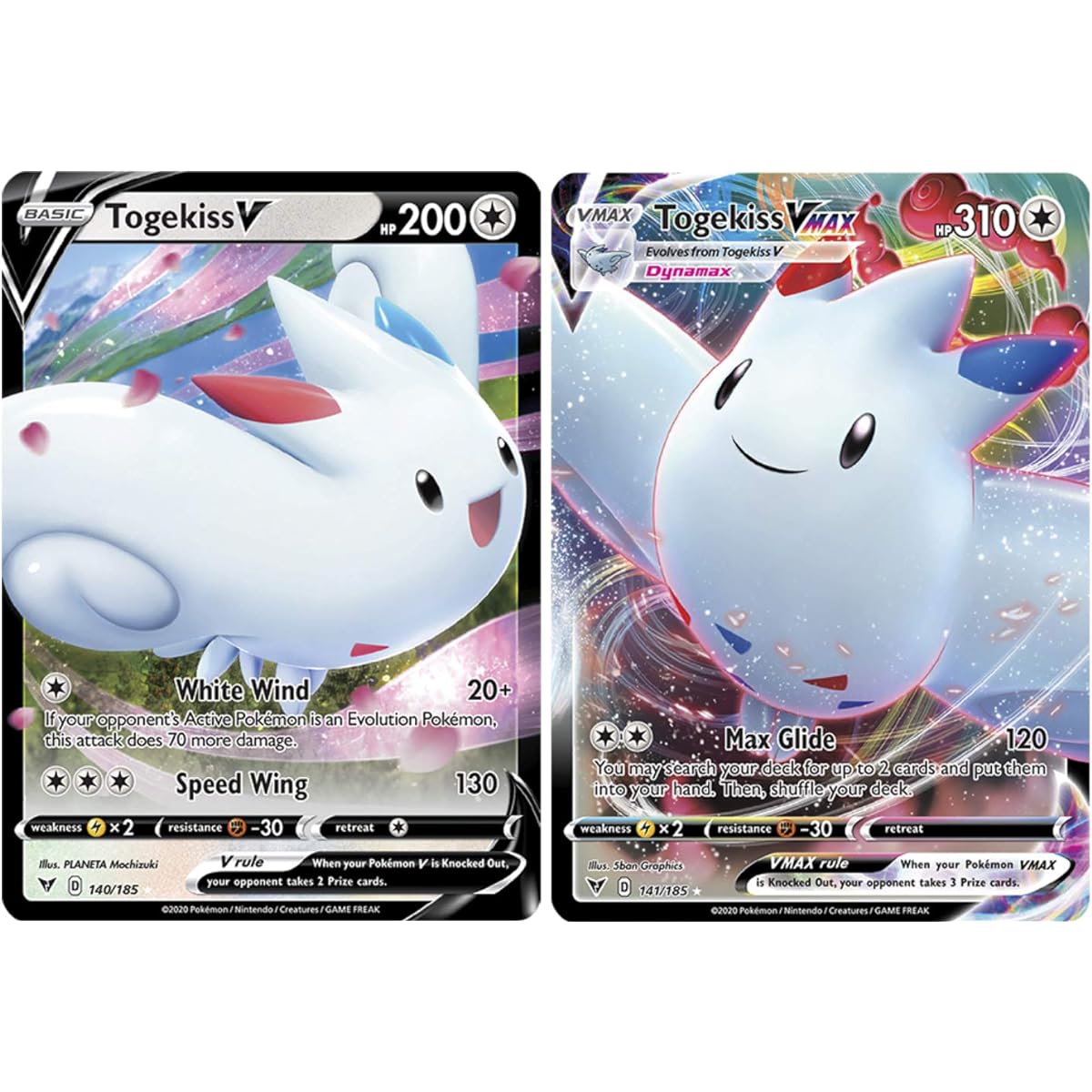 Pokemon Vmax Card Set Togekiss VMAX 141/185 & Togekiss V 140/185 - Vivid Voltage - Ultra Rare Card Lot