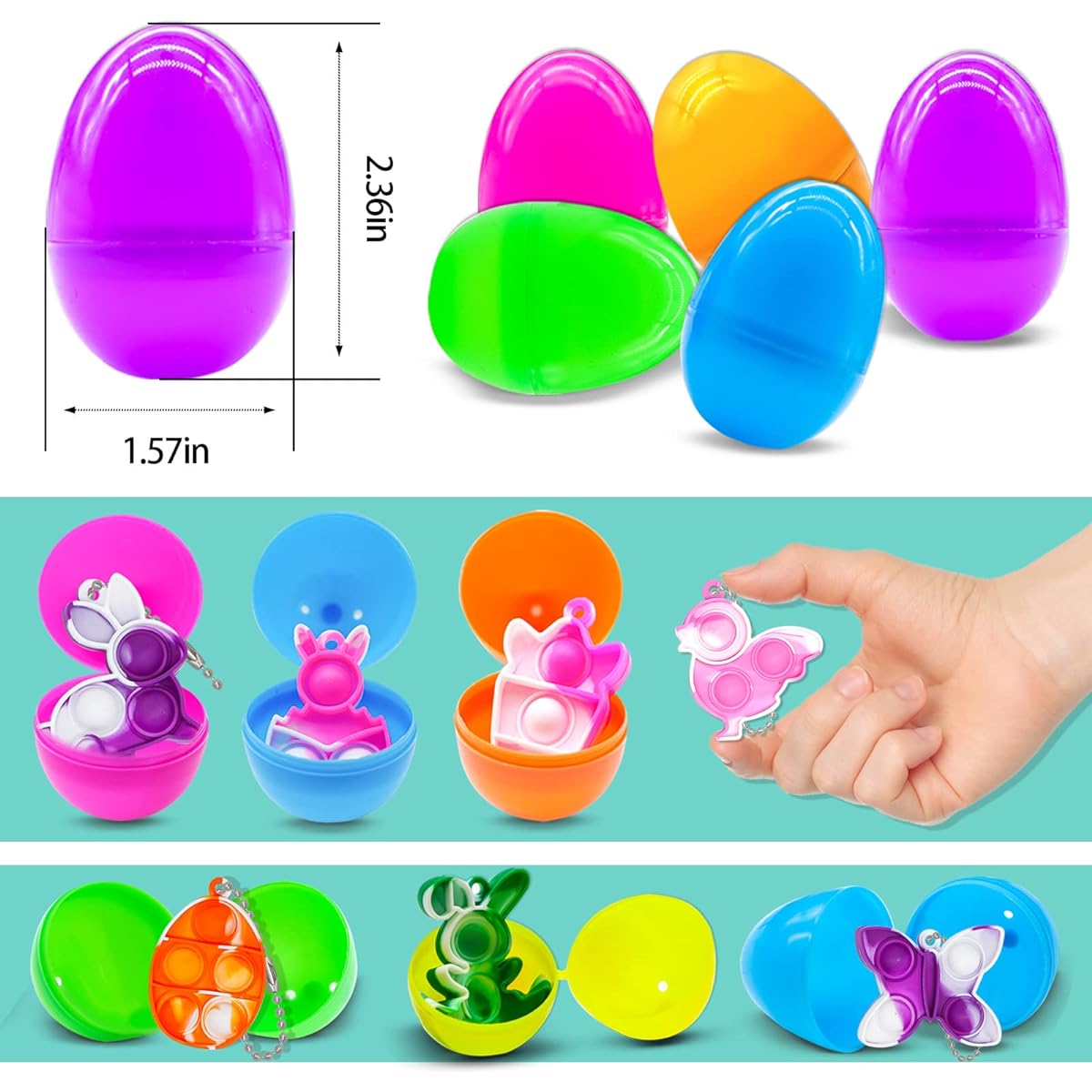 28 Pieces Easter Eggs with Fidget Sensory Toys, Pop Keychain with Easter Eggs, Easter Basket Stuffers, Gifts for Kids, Boys, Girls, Toddlers, Easter Gifts, Party Favors, Classroom Prize Fillers.