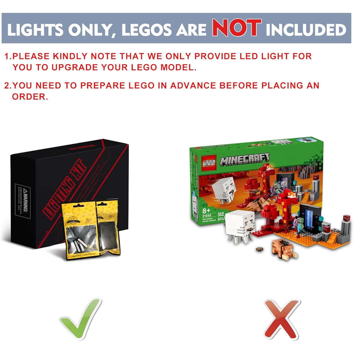 BrickBling Light Kit for LEGO Mine-Craft The Nether Portal Ambush 21255, Creative Lighting Compatible with LEGO The Nether Portal Ambush, Great Gift for Kids Ages 10+ (Lights Only, No Bricks)