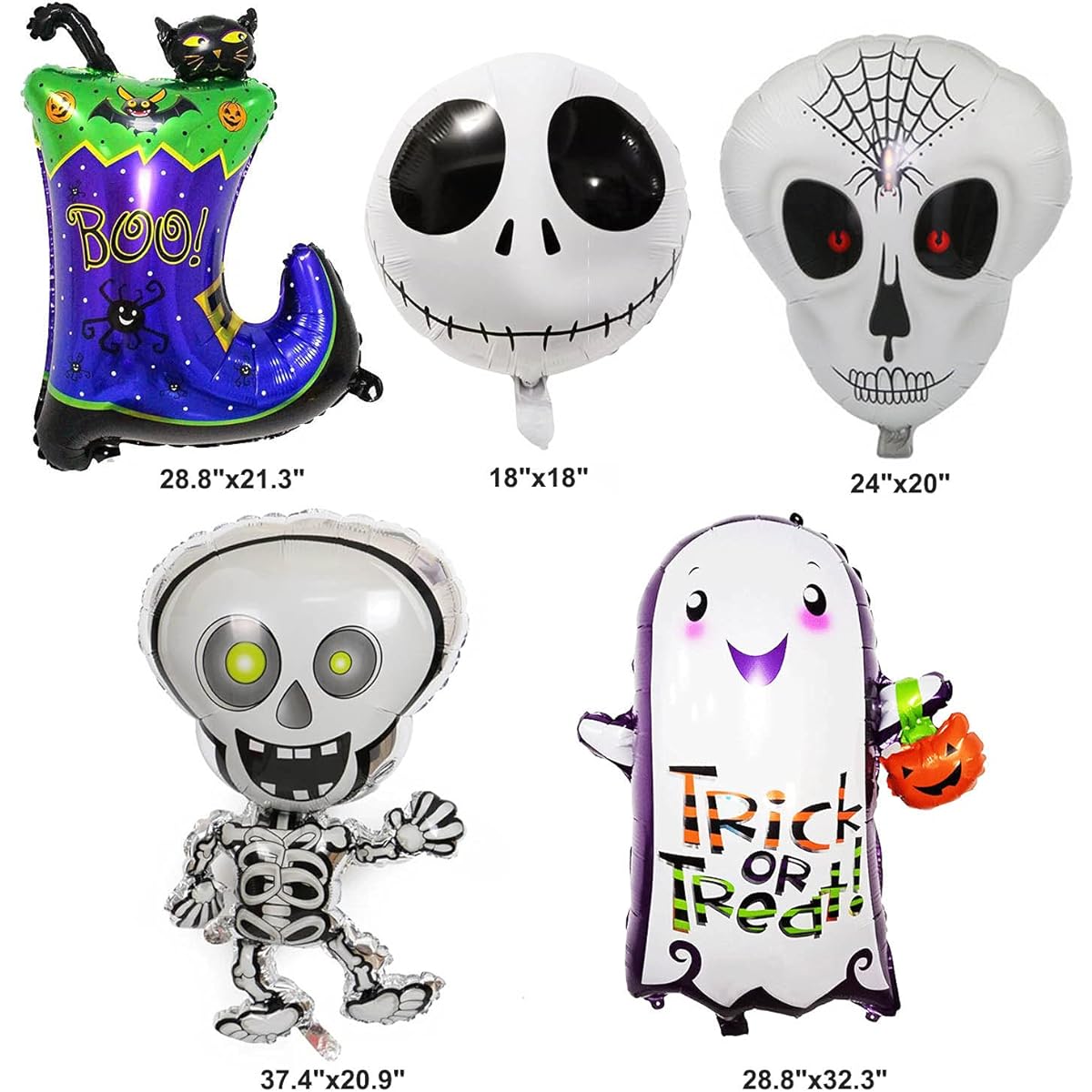5pcs Halloween Foil Balloons Large Ghost and Pumpkin Lantern Skeleton Skull Boots Mylar Balloons Party Supplies Holiday Decorations
