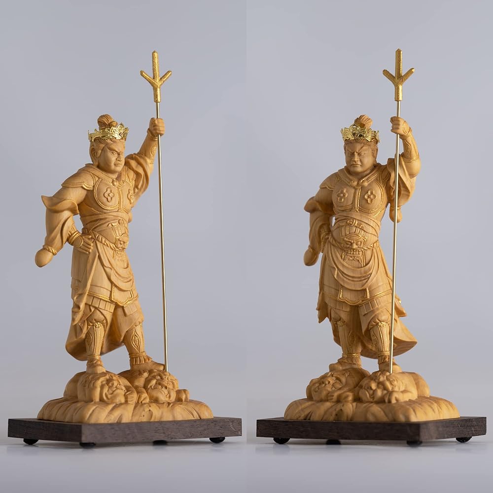 Tiny Buddha Bishamonten with mud feet 13cm (wooden: boxwood, gold mud finish) _ Tamonten Uesugi Kenshin Buddha statue figure wood carving ornament (GSB Doroashi Bishamonten