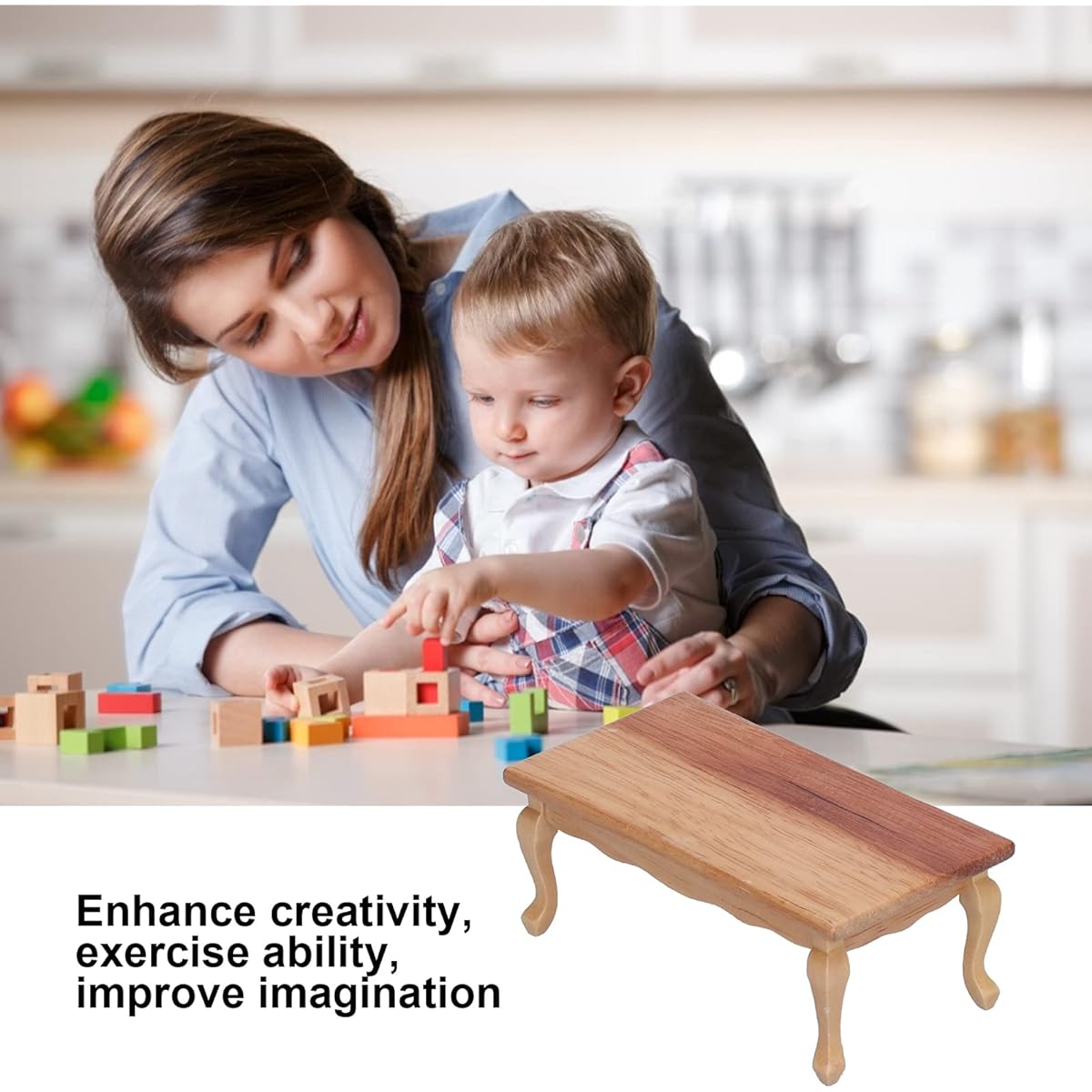 Agatige Miniature Dollhouse Tea Table 1:12 Dollhouse Wooden Coffee Table Living Room Tea Table Miniature Furniture Model