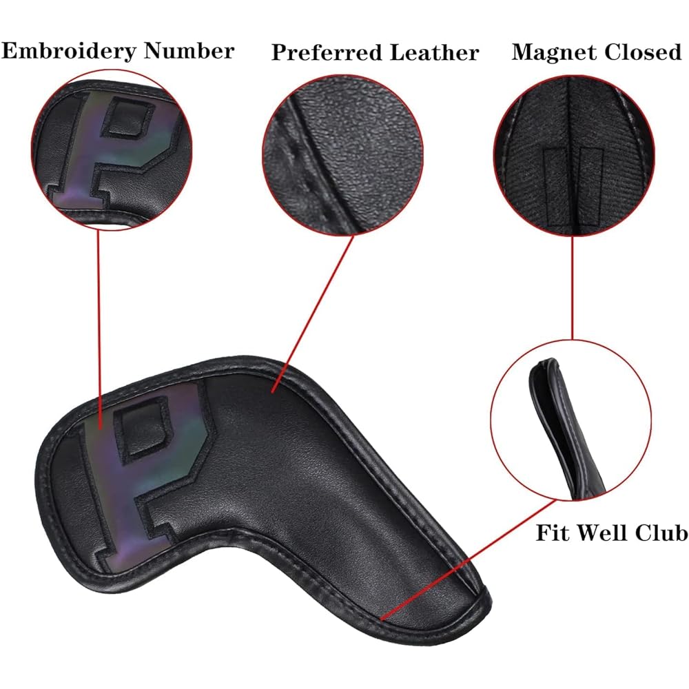 Scott Edward 10PCS Wedge Iron Golf Headcover Set PU Waterproof and Durable Strong Magnetic, Large Numbers Suitable for Most Brand Clubs