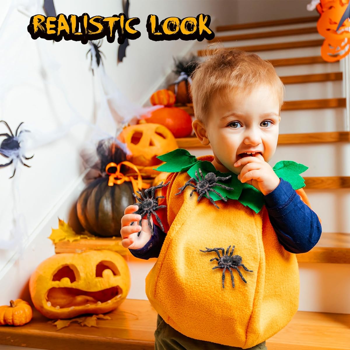 Amaxiu Halloween Prank Spider Figures, 4pcs Giant Realistic Spider Action Model Plastic Animal Fake Spider Toy Lifelike Scary Spider for Halloween Prank Props Pouch Haunted House Party Supplies