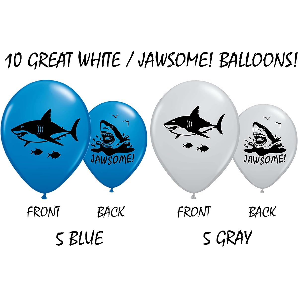 Gypsy Jade Shark Balloons - Perfect for Shark Themed Birthday Party, Shark Week Party, Under The Sea Gathering - Pack of 36 - Large 12" Latex Balloons.