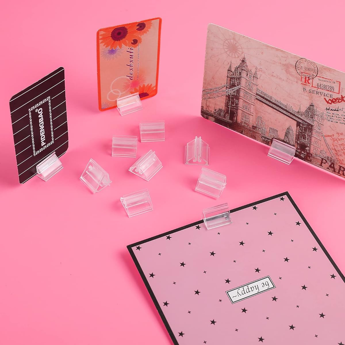 Plastis Card Stands, Clear Game Card Stands Display Game Pieces Holder Picture Stand Cards Photos Memos Photo Display 24pcs