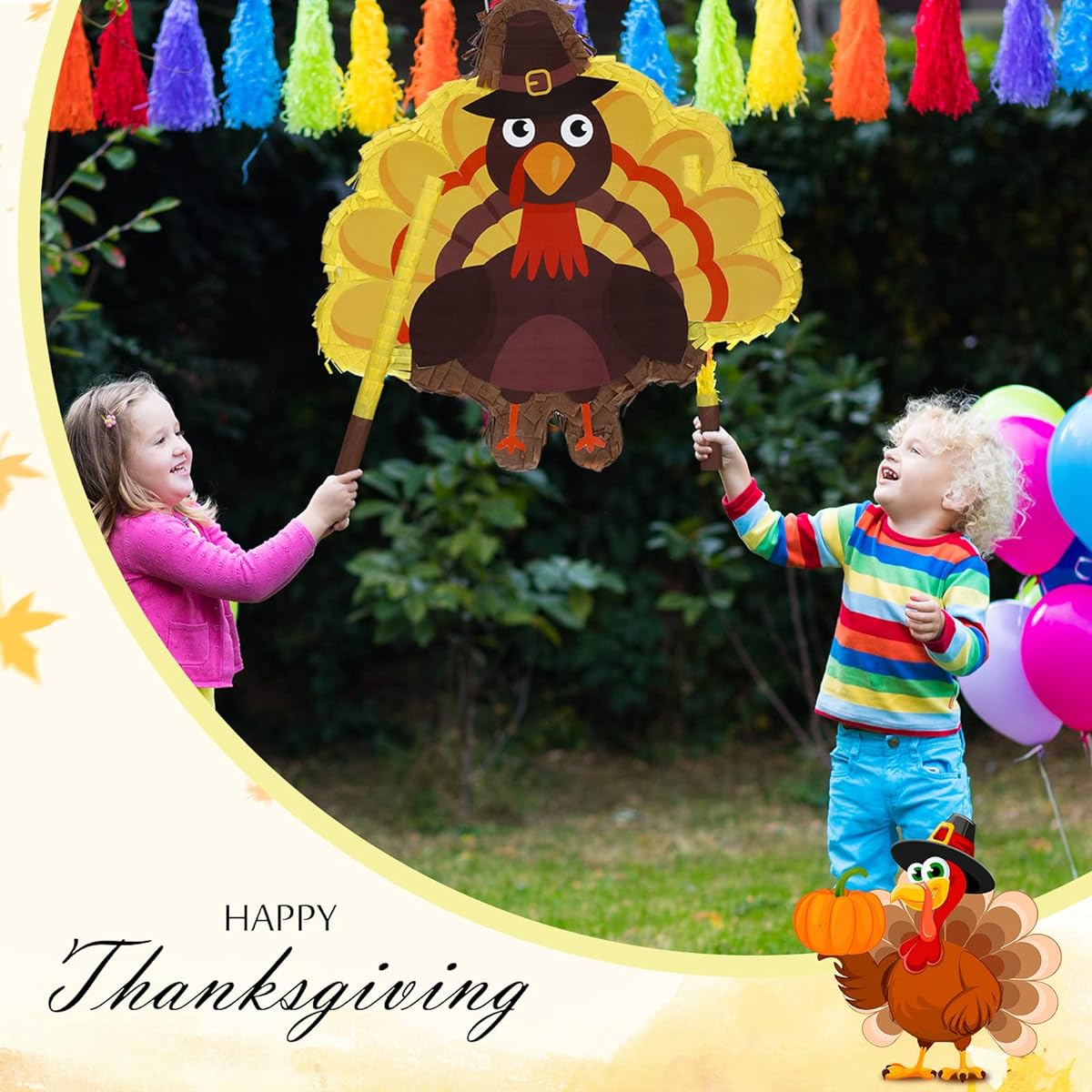 Turkey Pinata Thanksgiving Day Pinata with Blindfold Bat and Confetti for Thanksgiving Party Turkey Theme Party Carnival Decoration Candy Holder Accessories Party Game Carnival, 16 x 12 x 2.7 inches