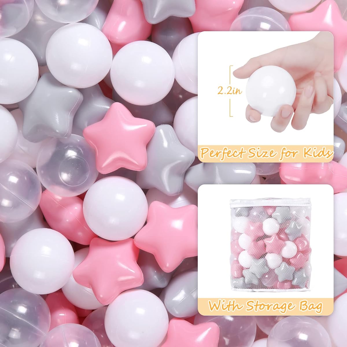 Pit Balls for Kids - 100pcs 2.15" Thick Soft Plastic Crush-Free Star Balls Pit Balls BPA Free Phthalate Free Baby Toddler Toy Balls