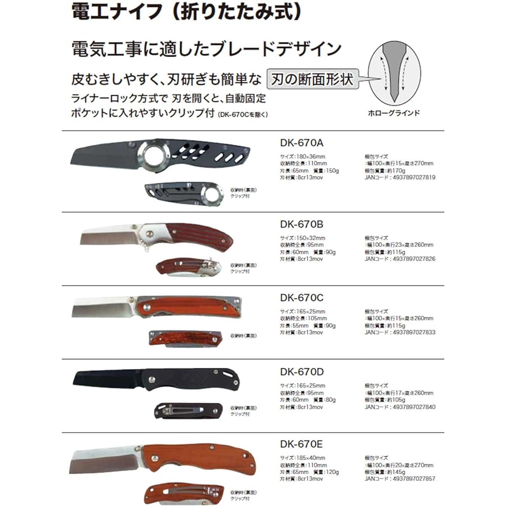 Jefcom Densan Electrician Knife (Foldable) DK-670A