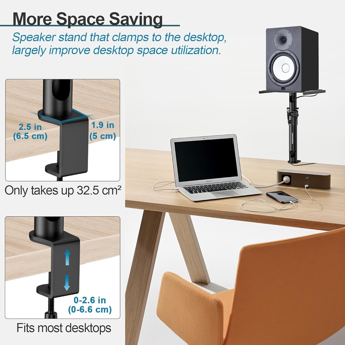 Vondynote Set of 2 Sturdy Studio Monitor Stands Desktop Clamps Speaker Stands with Cable Management Upgraded Metal Color
