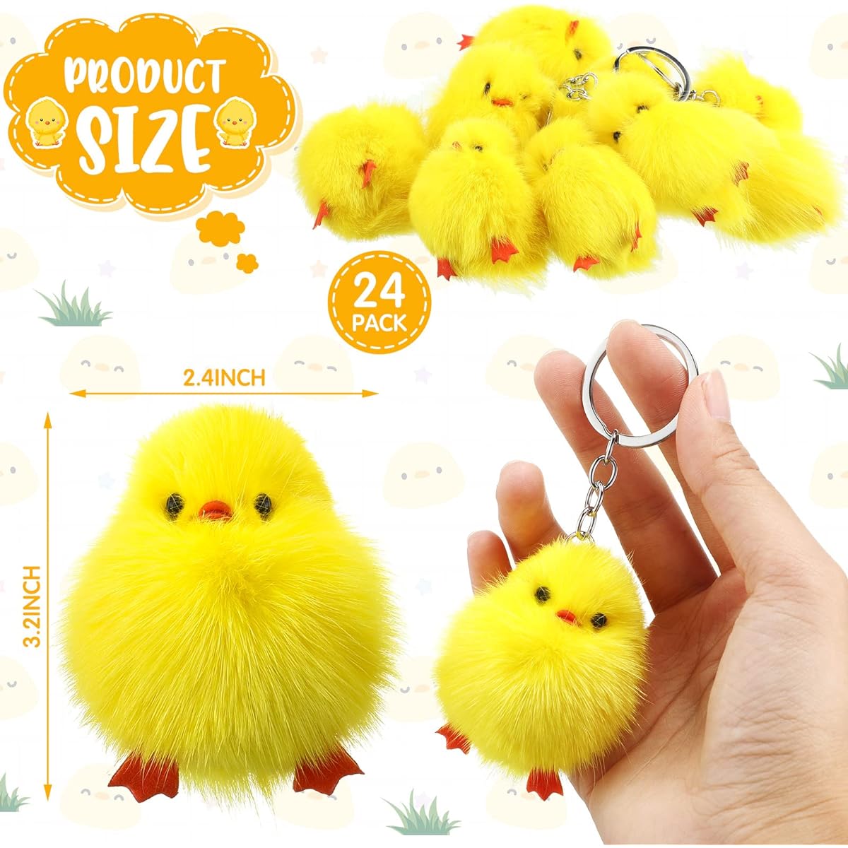 24pcs Small Chicken Keychain 3 Inch Realistic Plush Farm Chick Mini Ornament Yellow Fluffy Chicken Stuffed Animal Soft Chicken Toy Photography Props DIY Easter Egg Stuffing Decoration Party