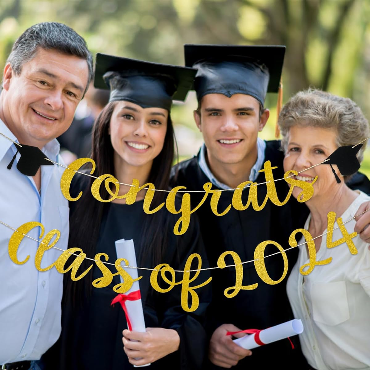 2020 Graduation Banner - Gold Glitter Congrats and Class of 2020 Banner for High School College Nurse Doctor Graduation Party Decorations Supplies