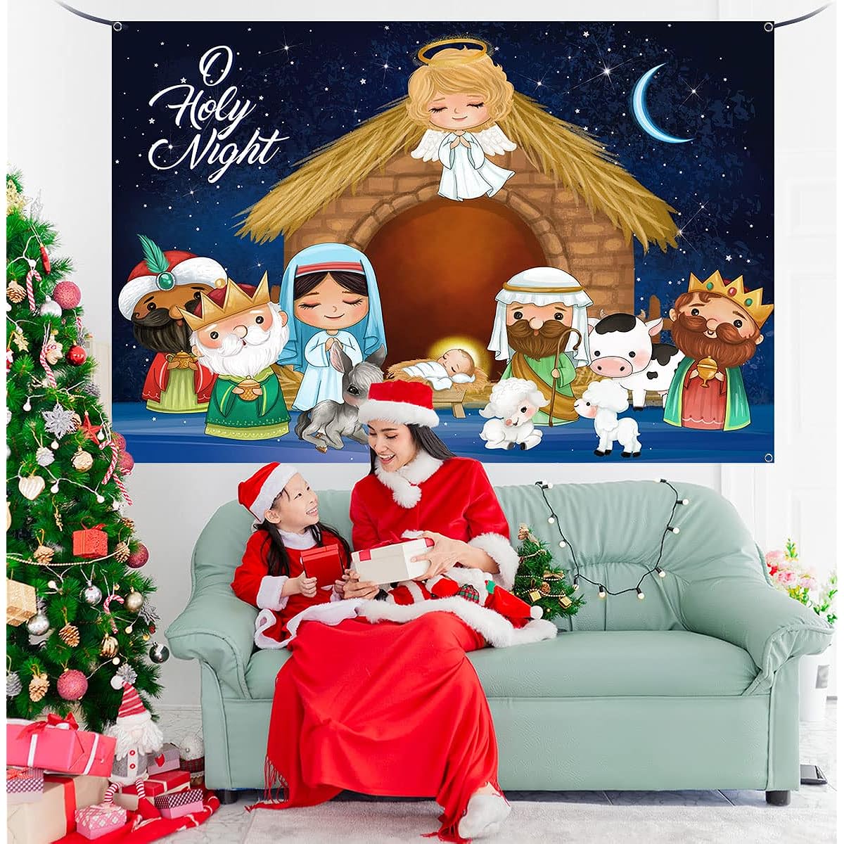 Lenyunge Manger Scene Religious Christmas Background Holy Nativity Christmas Large Background Supplies Jesus Holy Night Religious Christmas Decoration