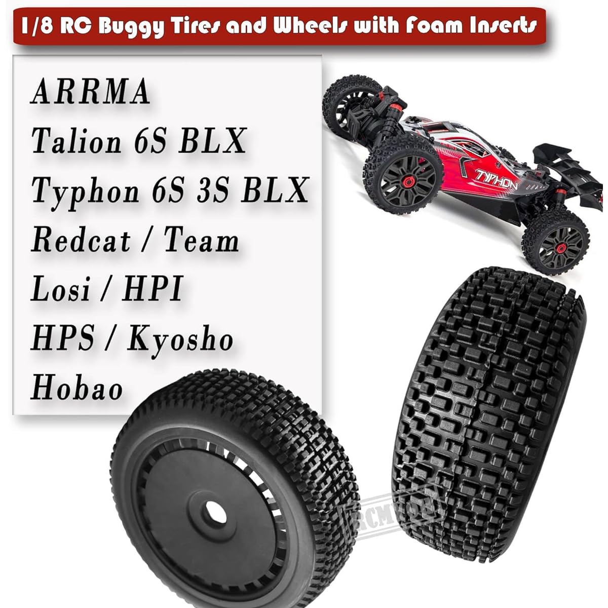 RCMYou RC 17mm Tires for ARRMA 1/8 Talion 6S BLX, Typhon 6S 3S BLX, Redcat, Team, Losi, HPI, HPS, Kyosho, Hobao, RC Tire Wheel 4pcs, Replacement for ARA550097 Black
