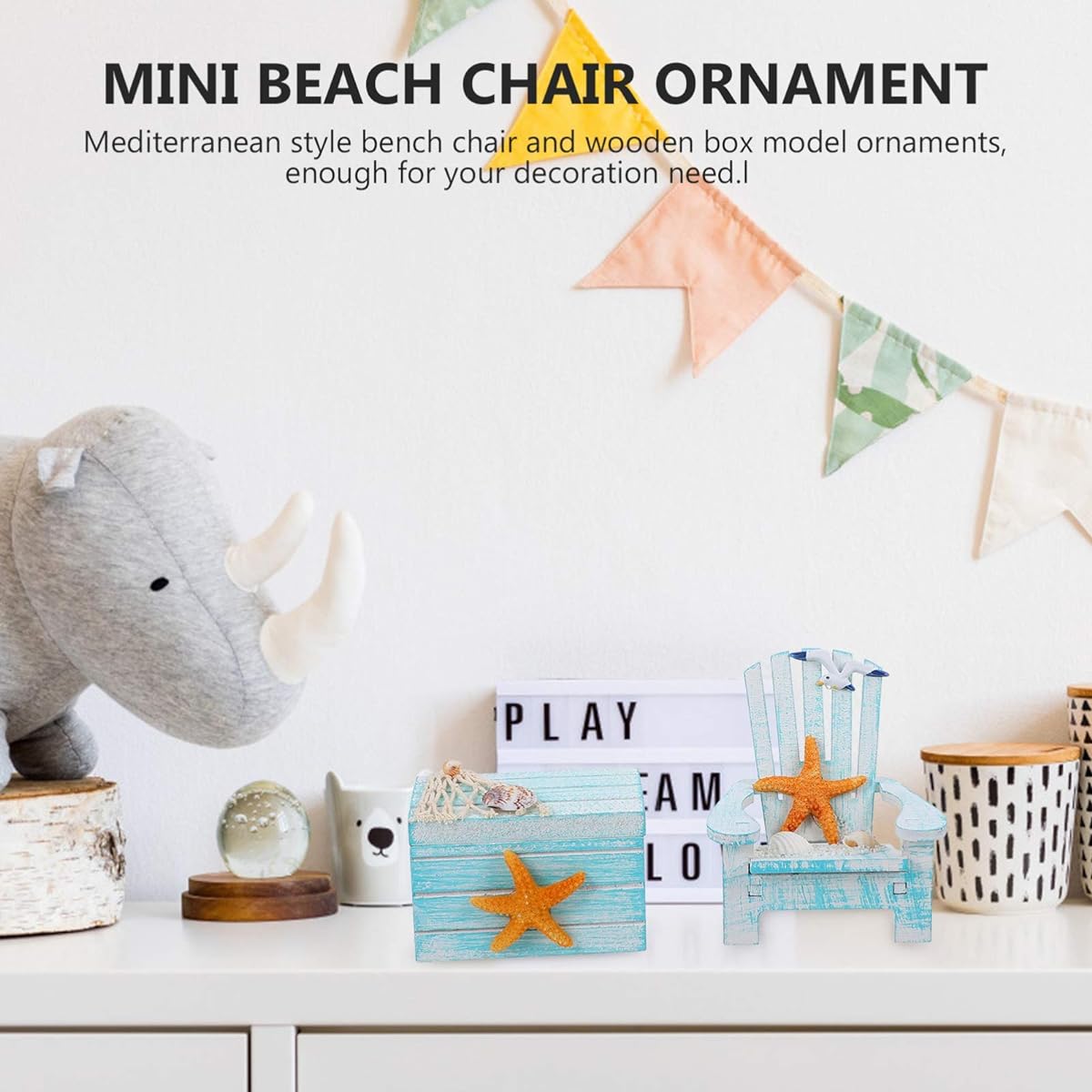 Homoyoyo Home Decor Beach Chair Ornament, Beach Nautical Miniature Decorative Ornaments, Mediterranean Style Mini Wooden Beach Chair Model for Home Office Beach Decoration