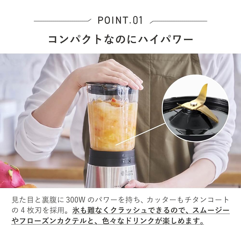 Russell Hobbs Oishi & Associates Blender Mixer Juicer 0.5L Can Crush Smaller Ice Electric 2 Level Adjustment Smoothie Glass Container 2300JP
