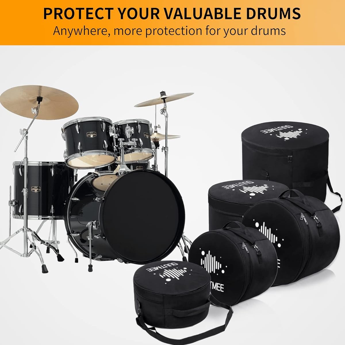 OUUTMEE 5 Piece Drum Bag Set for Snare Drum 12" Tom 13" 16" Floor Bass Tom 18" 22"/24" Bass Drum
