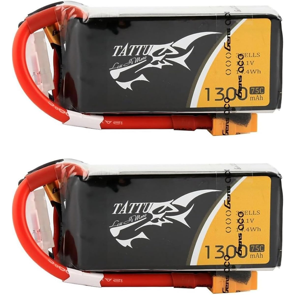 Tattu 11.1V 1300mAh 75C 3S LiPo Battery Pack with XT60 Plug (2pcs)