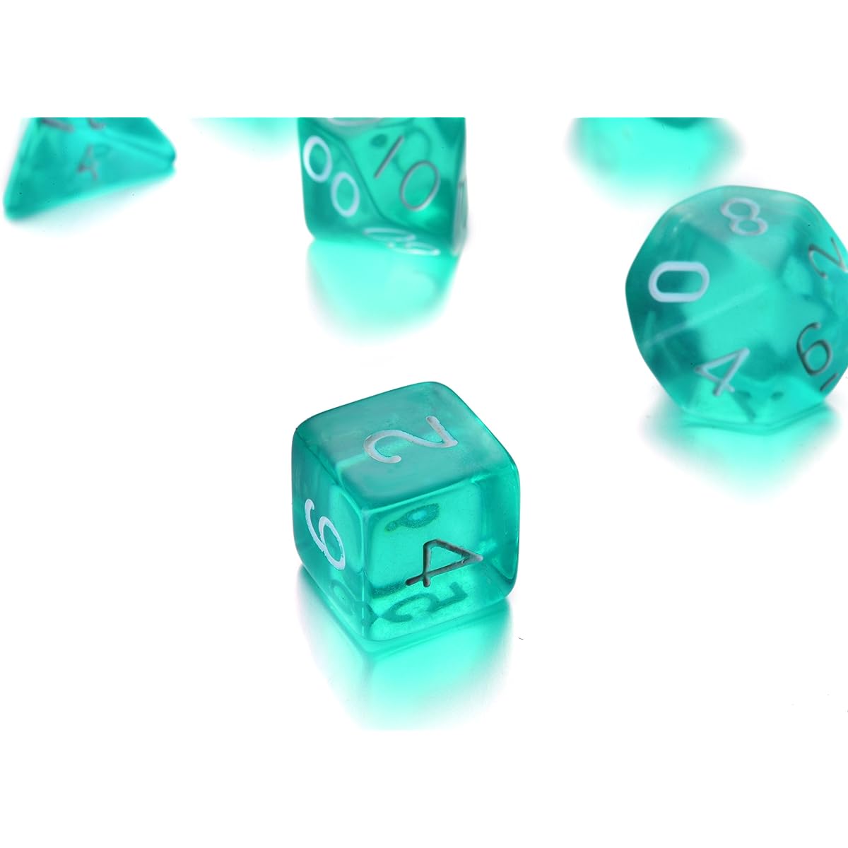 REINDEAR 7 Die Polyhedral Role Playing Game Dice Set with Velvet Pouch (Transparent Turquoise)