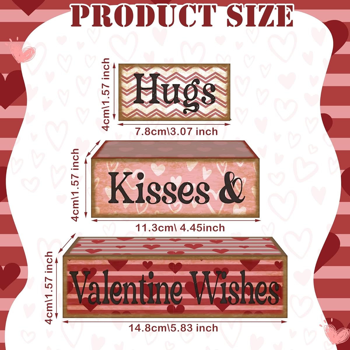 Huquary 3 Pieces Farmhouse Valentine's Day Tiered Tray Decorative Table Sign Pink Theme Wooden Decorations Valentine's Day Centerpiece Decor for Party Gift Desk (Modern Style)