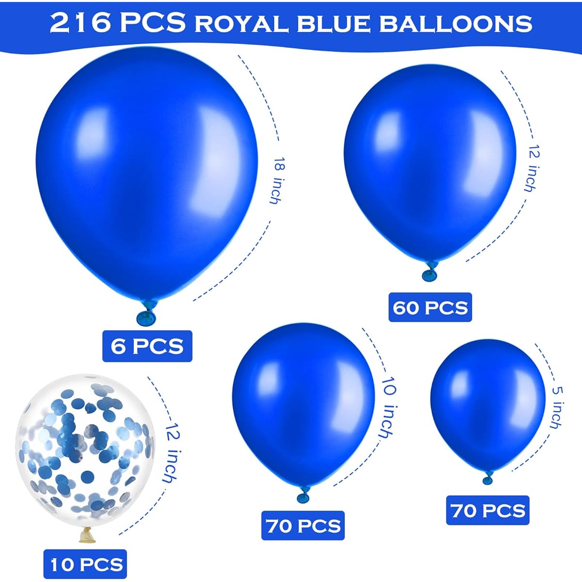 216 Pieces Latex Balloons Different Sizes 18 12 10 5 Inch Party Balloons Confetti Balloons Arch Kit Balloons for Birthday Baby Shower Wedding Anniversary Christmas Party Decorations (Dark Blue)