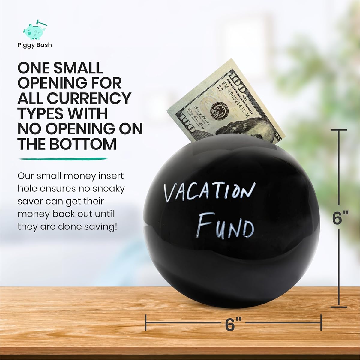 Piggy Bash Break to Open Piggy Bank for Adults and Kids - A Must-Have to Access Your Money - Dry Erase Marker Customized Piggy Bank Cash and Coin Bank with 1 Opening (Black, Medium)