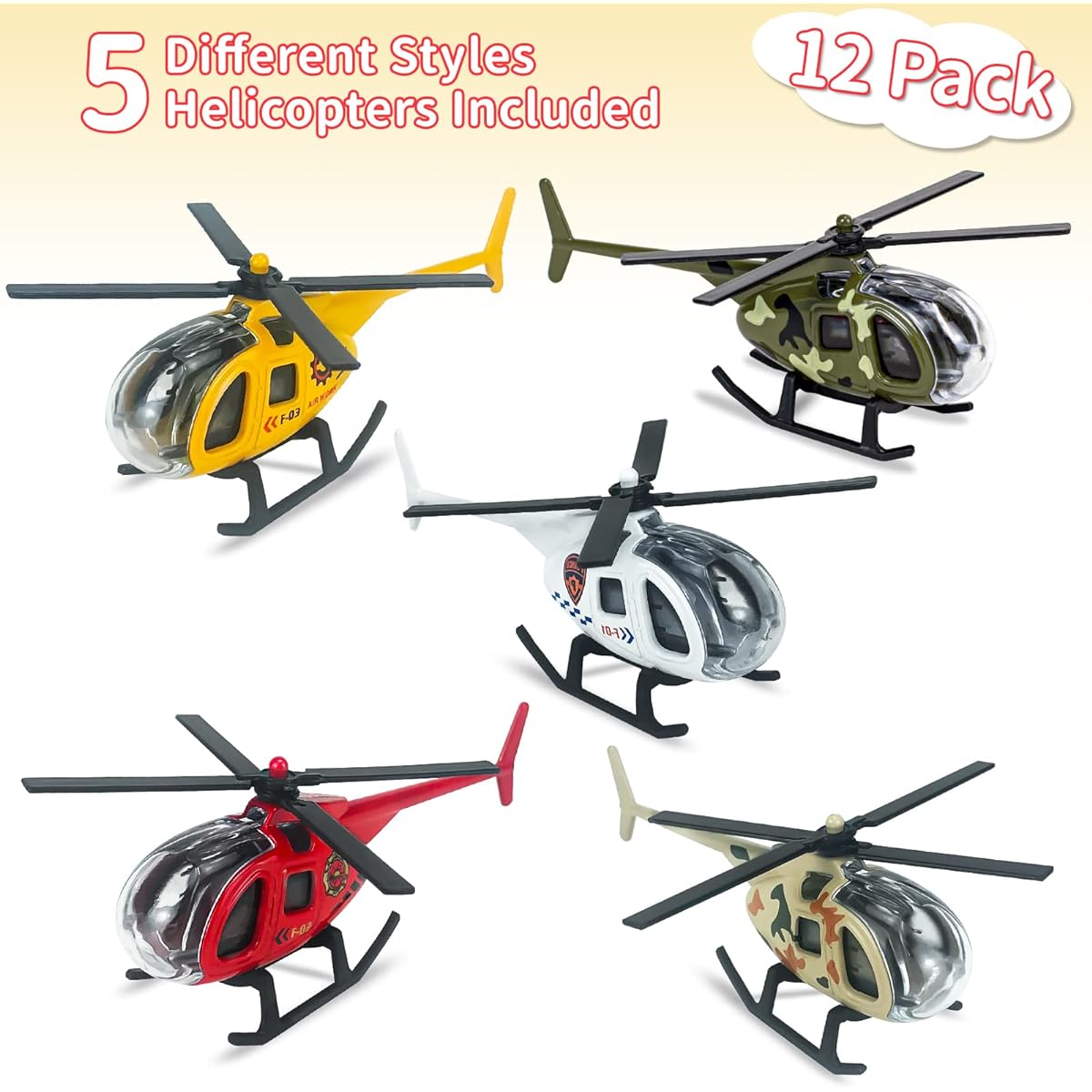 Tcvents 12 Pack Diecast Helicopters Plane Toys Airplane Helicopter Toys for Boys 3 4 5 6 7 Years Old Kids Play Vehicles Airplane Gifts for Toddlers Kids 2-8 Years Birthday Party Favors