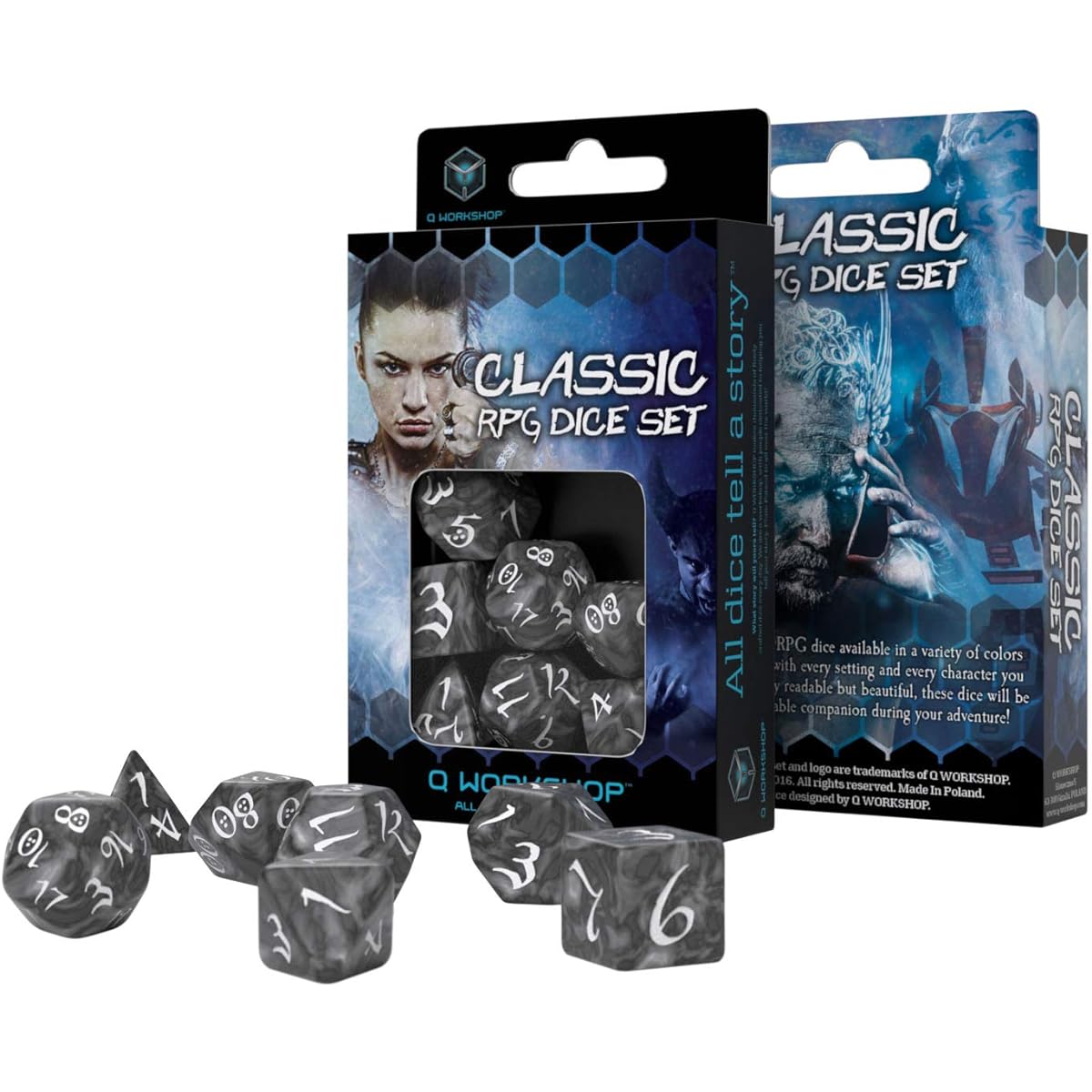 Q-WORKSHOP Classic Dice Set of 7 (Smoky & White)