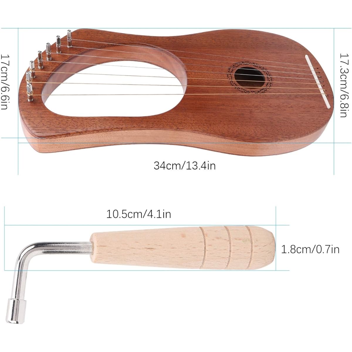 WowZza Lyre Harp, Lyre Harp with Metal Strings and Smooth Tone Rosewood Durable Stable Strings Portable Rotating Wrench Wooden Metal Stringed Instrument