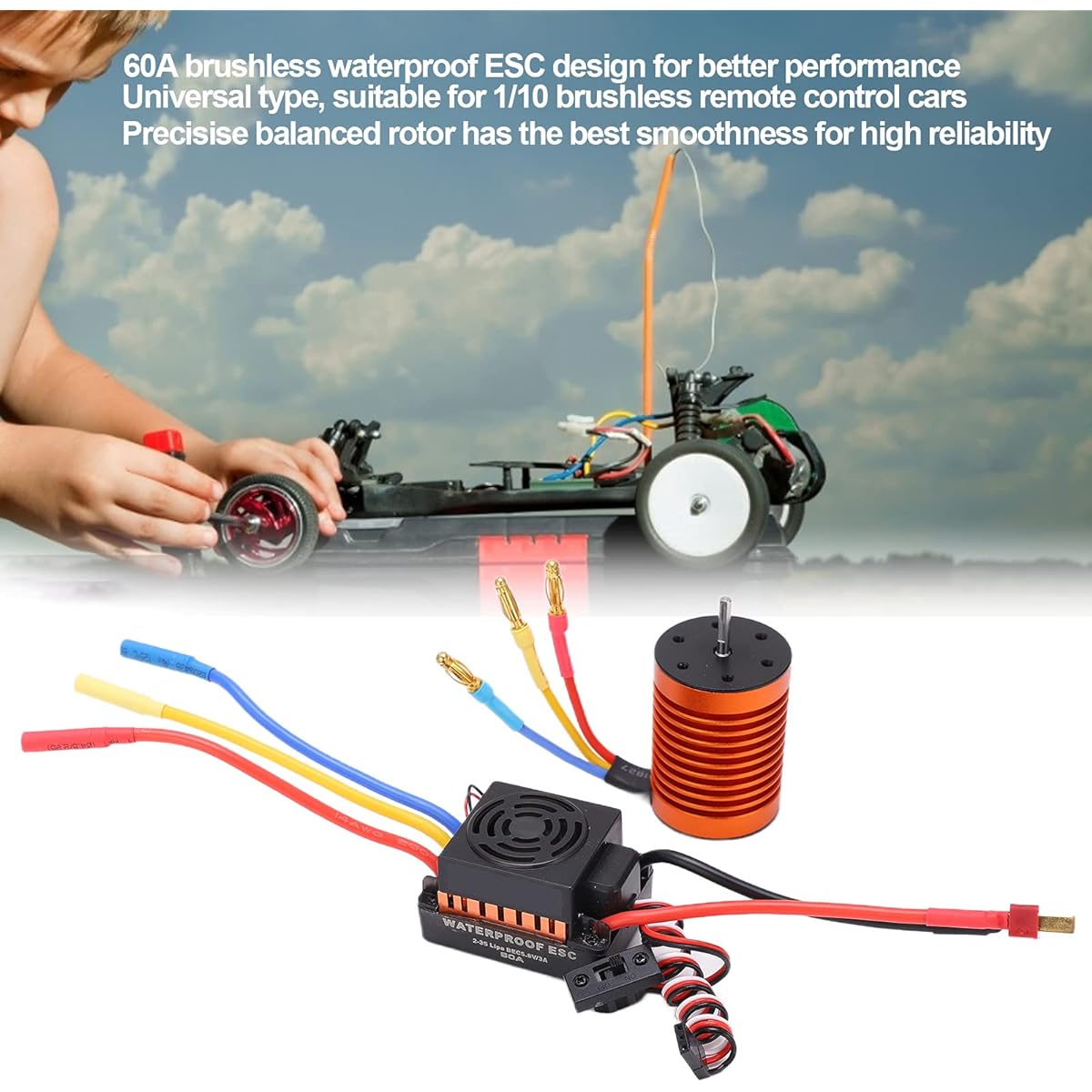 F540 4370KV Brushless Motor Set, F540 Brushless Motor 4 Pole 12 Slot for 1/10 RC Car