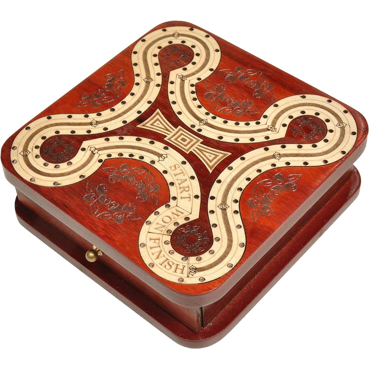 PALM ROYAL HANDICRAFTS 2 Track Wooden Cribbage Board - Cribbage for 2 Players (60 Houses) - Alphabet X Track Cribbage Board - 2 Decks of Cards and Pegs (5.5 x 5.5 Inch Small)