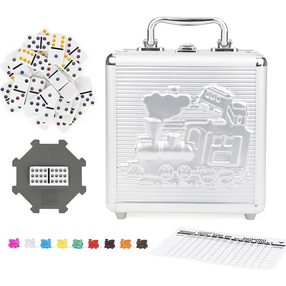 Spin Master Classics Cardinal Mexican Train Dominoes Deluxe Set with Aluminum Carrying Case for Families and Kids, Ages 8+, 2020 Edition