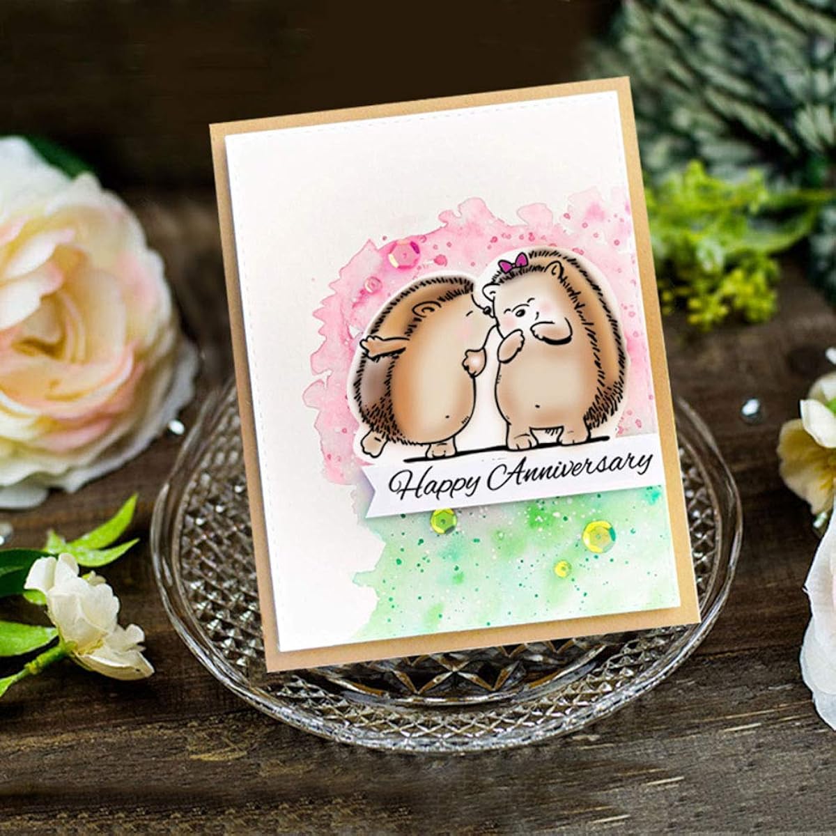Tower Hedgehogs Happy Birthday Hugs and Kisses Happy Valentine's Day Rubber Stamp and Cut Die Set for Card Scrapbooking Clear Stamps and Cutouts