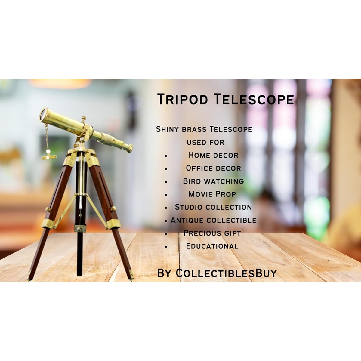 Shiny Brass Table Triopd Telescope Miniature Model - Marine Art Collection