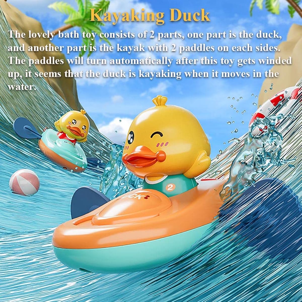 NEXTAKE Kayak Duck Bath Toy Pull and Go Duck Boat Toy Pull String Kayak Duck Bathtub Toy Duck Tub Toy Wind Up Duck Water Toy (Blue)