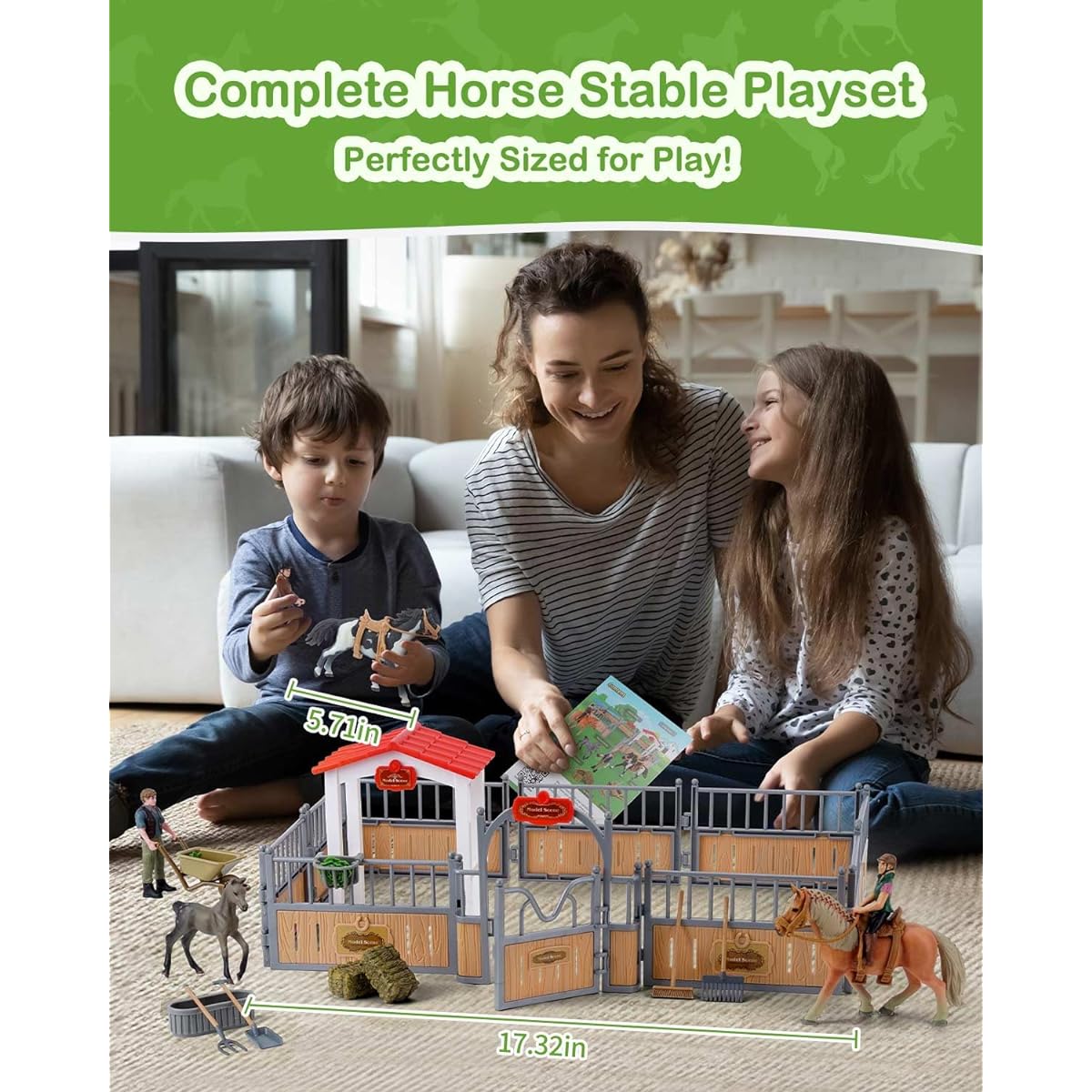 DuDuMo Horse Stable Playset, Horse Gifts for Girls and Boys, 3 Horses and 2 Riders, Horse Toy Set, Farm Animal Toys for Kids 3 4 5 6 7 8+