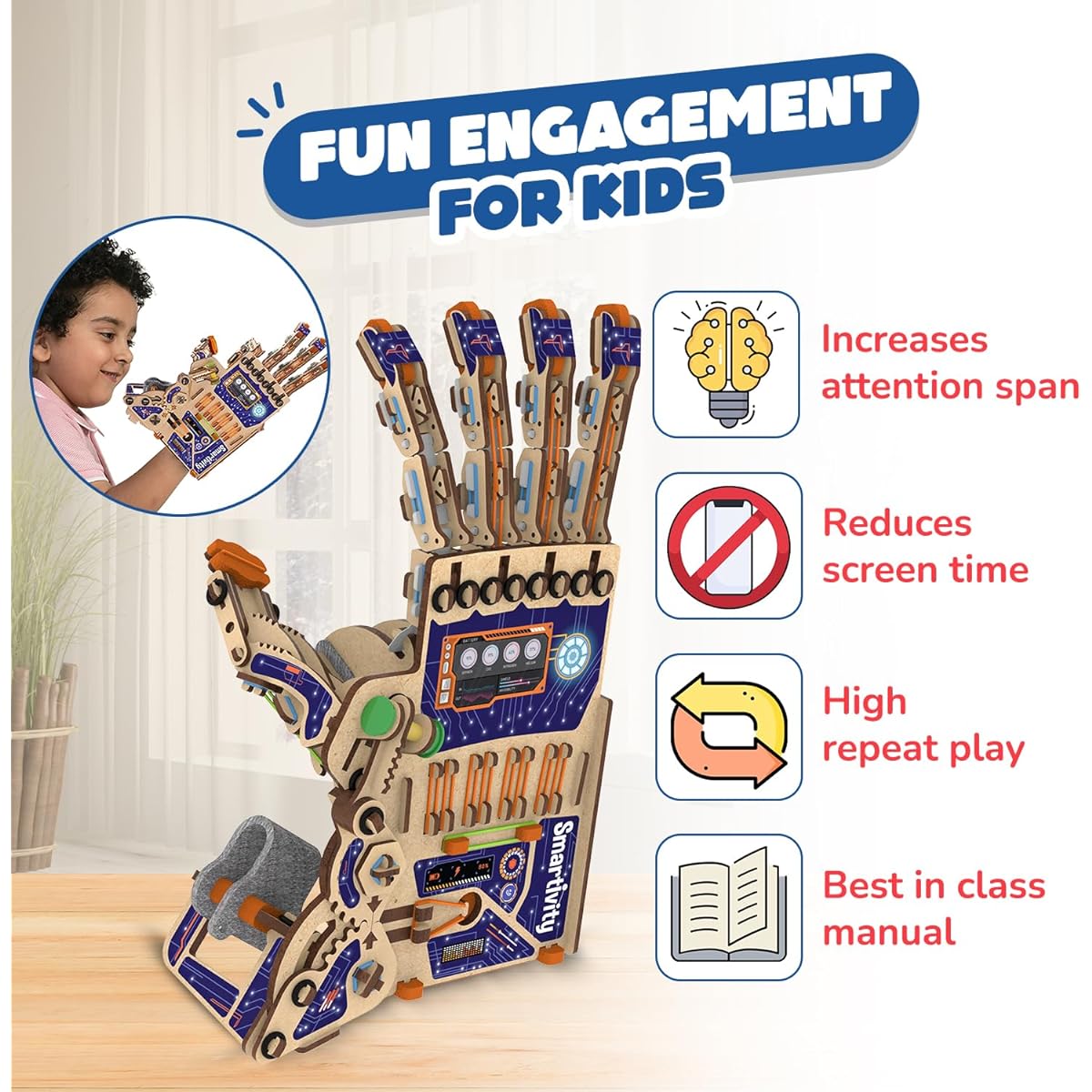 Smartivity Mechanical Hand STEM STEAM Educational DIY Building Construction Activity Toy Game Kit, Easy Instructions, Experiment, Play, Learn Science Engineering Project 8+with opposable thumb