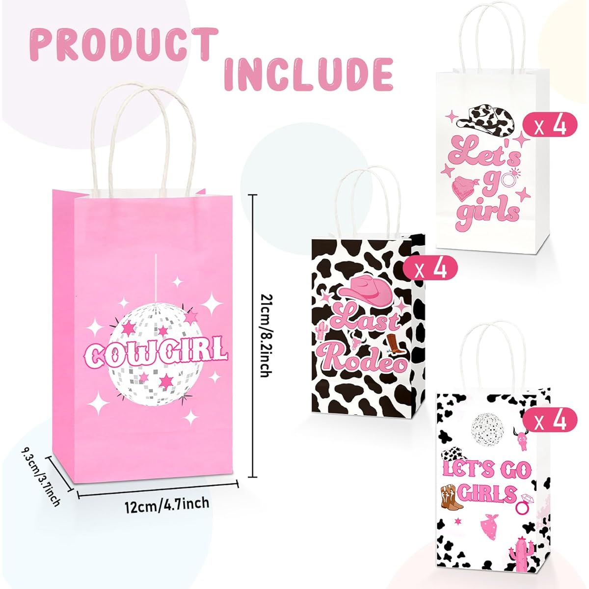 Let's Go Girls Gift Paper Bags 16 Pieces Bachelorette Party Supplies Western Cowgirl Party Favor Bags Last Rodeo Bachelorette Party Decorations Disco Birthday Treat Bags Bridal Shower Bachelorette Birthday 70's Party