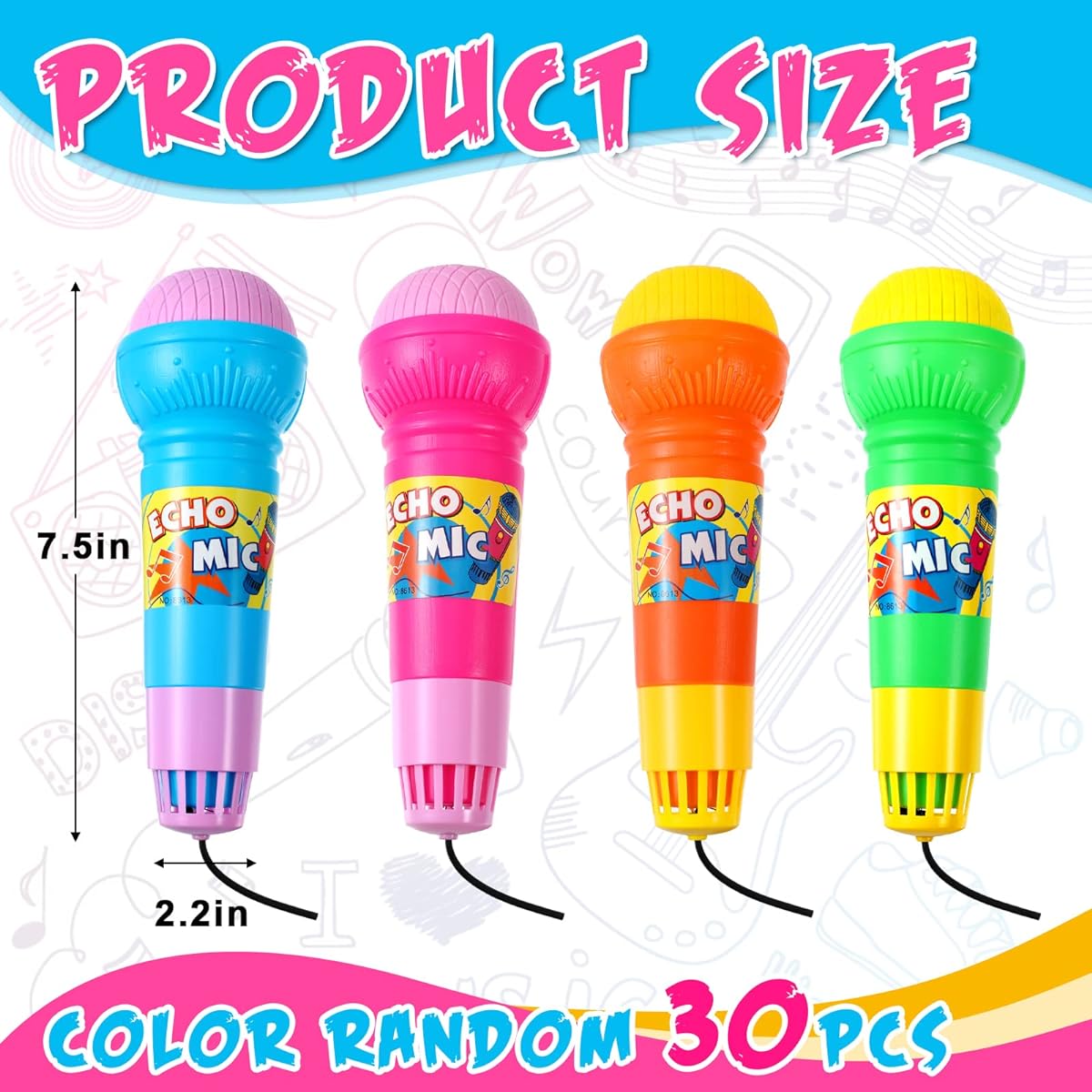 Woanger 30pcs Echo Microphone Fun Voice Amplification Microphone Multicolor Retro Battery Free Speech Therapy Toy Lightweight Echo Microphone Singing Music Birthday BBQ Party Supplies 7.5 x 2.2 inch