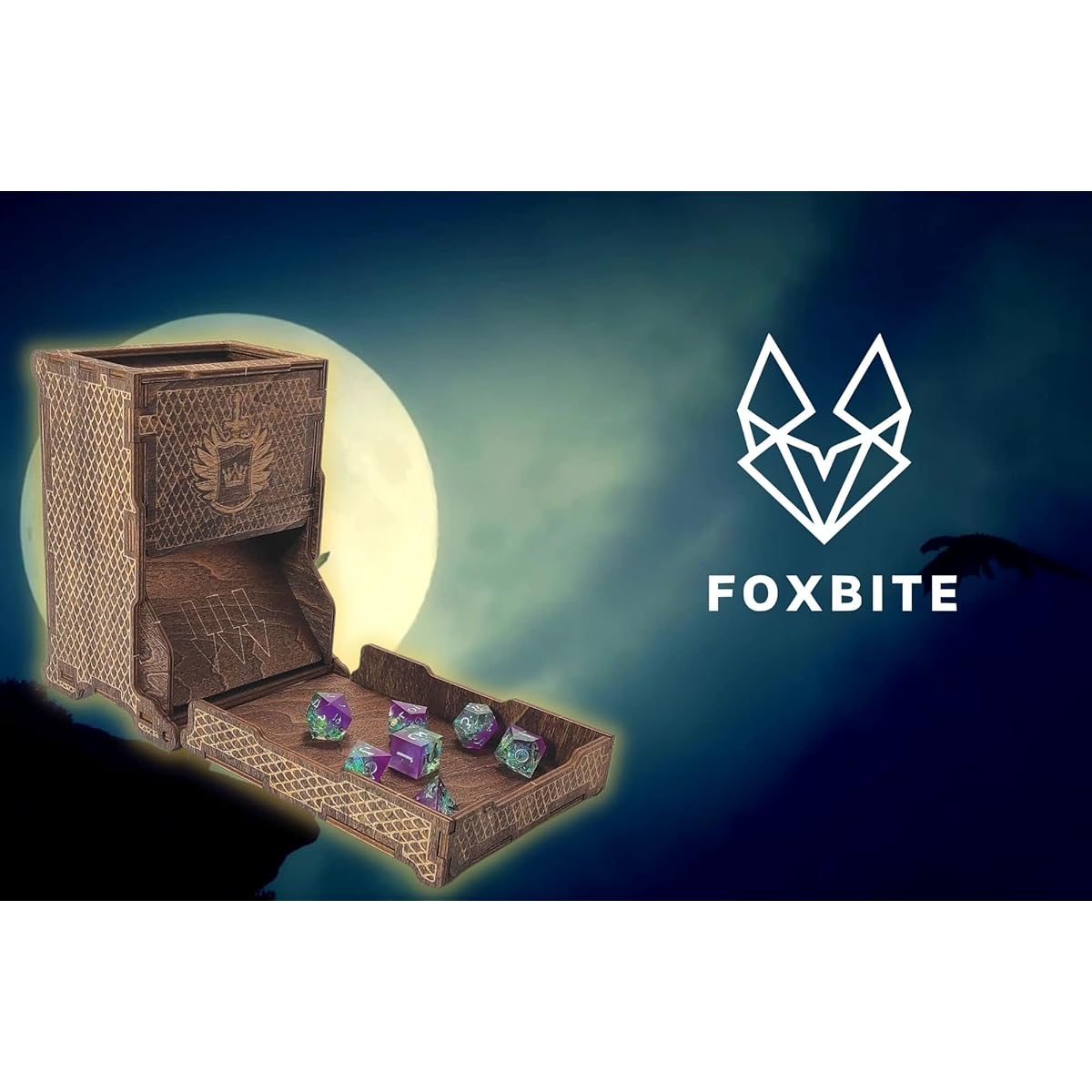 Dice Tower for Dungeons & Dragons Tower with Tray Wooden Laser Etched DND Portable Foldable Dice Roller Perfect for Board Games and Tabletop RPGs