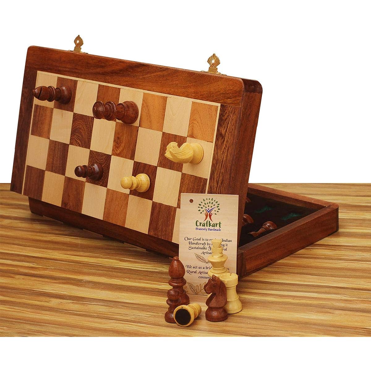 Chess Board Magnetic Chess Set with Extra Queen, 12" Foldable Small Chess Set with Wooden Case, Best Chess Set for Adults/Kids, Chess Checkers Set, Portable Wooden Chess Set
