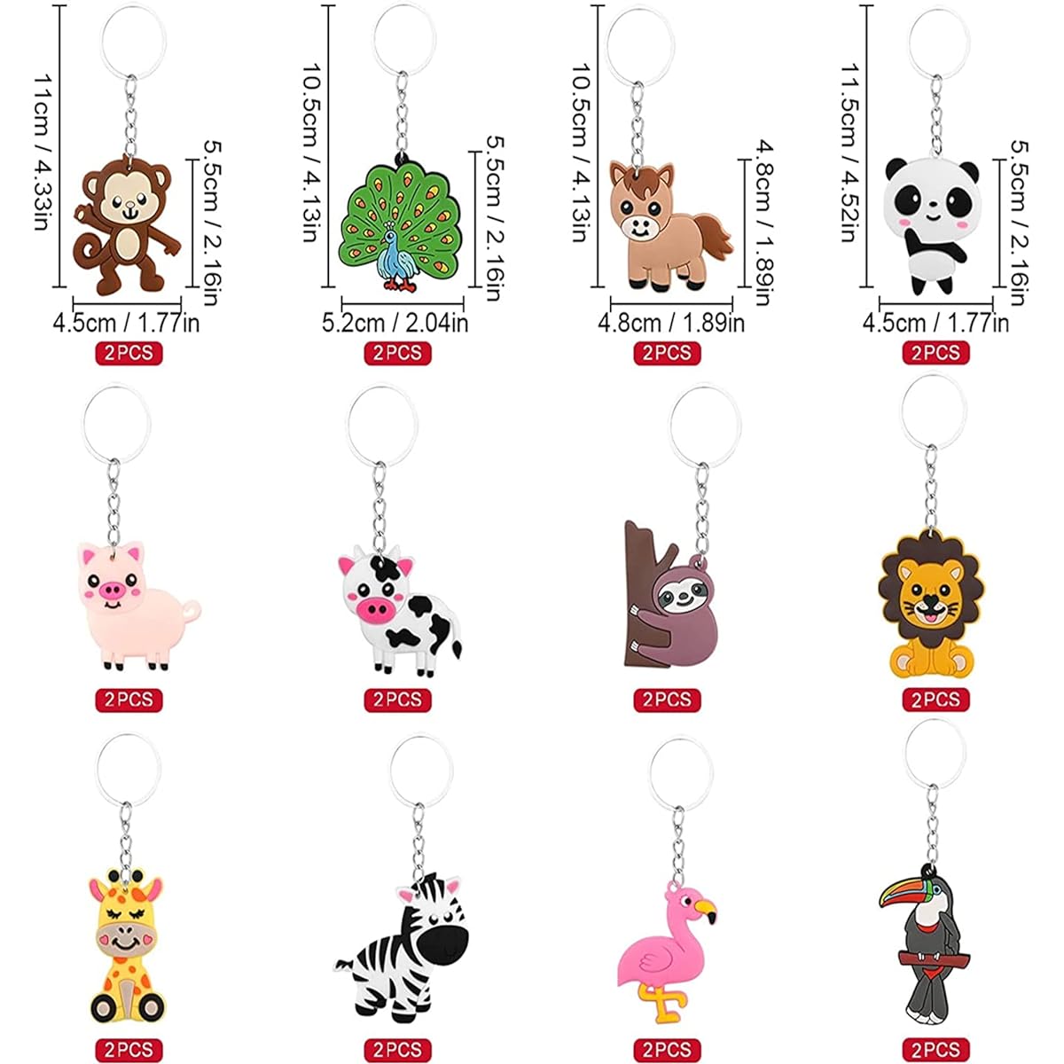 FLOWERBB 24pcs Jungle Animal Keychain Pendants for Kids Animal Jungle Party Favors Zoo Theme Party Bag Fillers Party Favors Boys Girls Kids Birthday Party Supplies Decorations