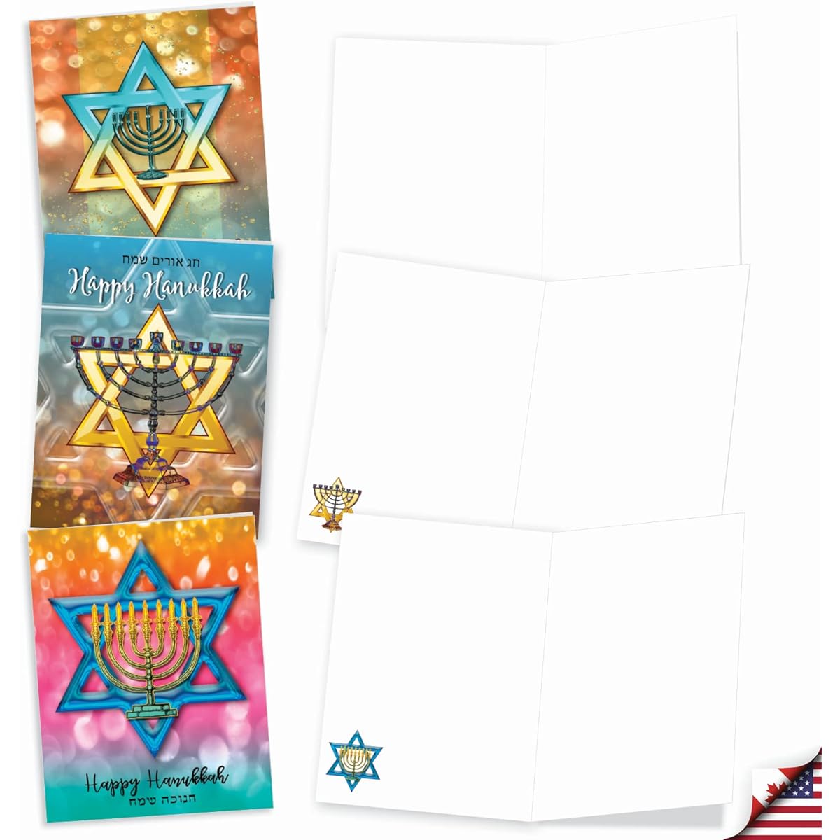 The Best Card Company Festival of Lights - 20 Assorted Boxed Hanukkah Note Cards with Envelopes (4 x 5.12 inches) - Lighted Menorah and Stars AM3687HKB-B2x10