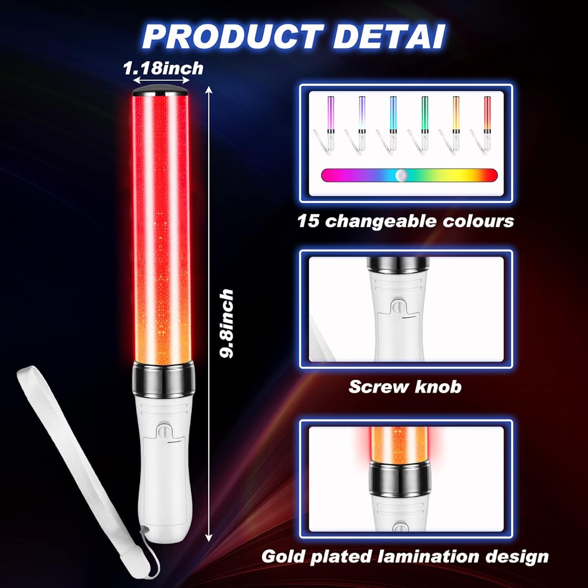 Lewtemi LED Glow Sticks 15 Colors Party Flashing Lights Multicolor 2 Light Modes Bright Flashing Light Sticks for Festival Rave Birthday Concert Party Supplies (6 Pieces)