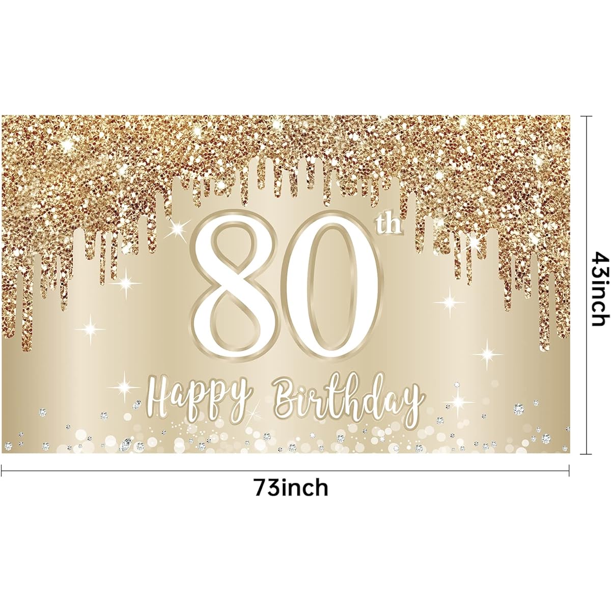 Happy 80th Birthday Banner Background Decoration for Women Gold White 80th Birthday Sign Party Supplies 80th Birthday Photo Booth Background Poster Decoration (72.8 x 43.3 inches)