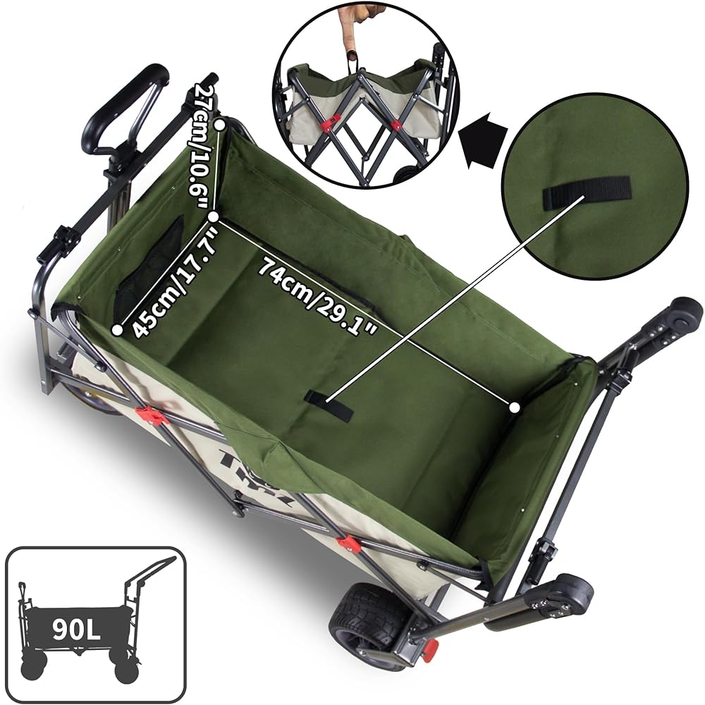 TMZ Outdoor Carry Cart, Foldable Outdoor Wagon with Roof, Large Capacity, Load Capacity 120kg, No Assembly Required, Wild Multi-Carry (Cream Color)