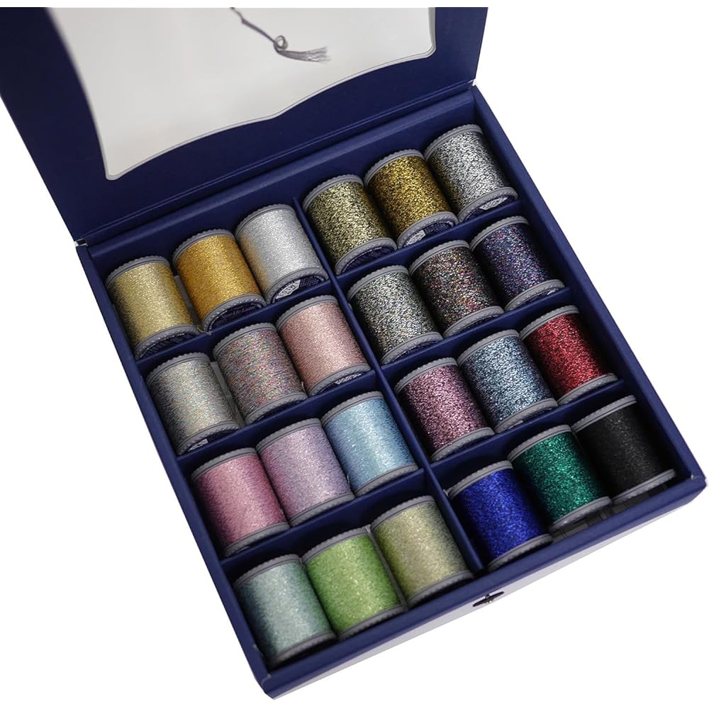 FUJIX Sparkle Lame Paper Box Set, 3 Pieces, 150m, 24 Colors, Sewing Thread, Hand Sewing Thread