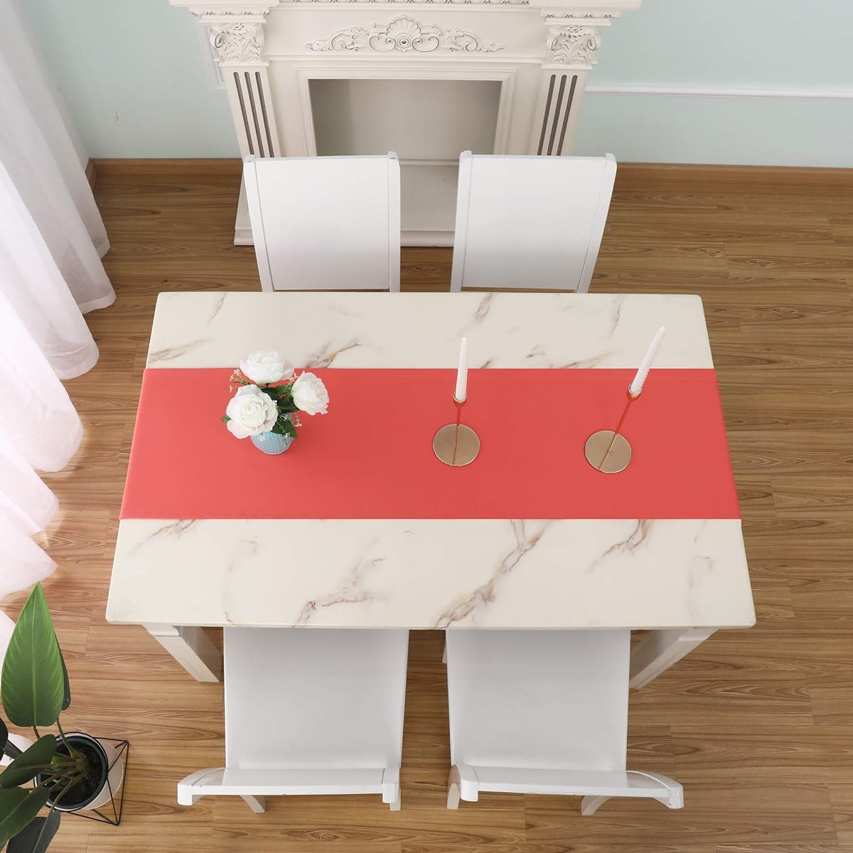 DUALIFE Coral Table Runner, 14 x 108 Inch, Large Solid Thick Polyester Decorative Cloth for Weddings, Parties, Birthdays, Graduations, Hotel, Restaurant, Banquets, Catering, Service, Events