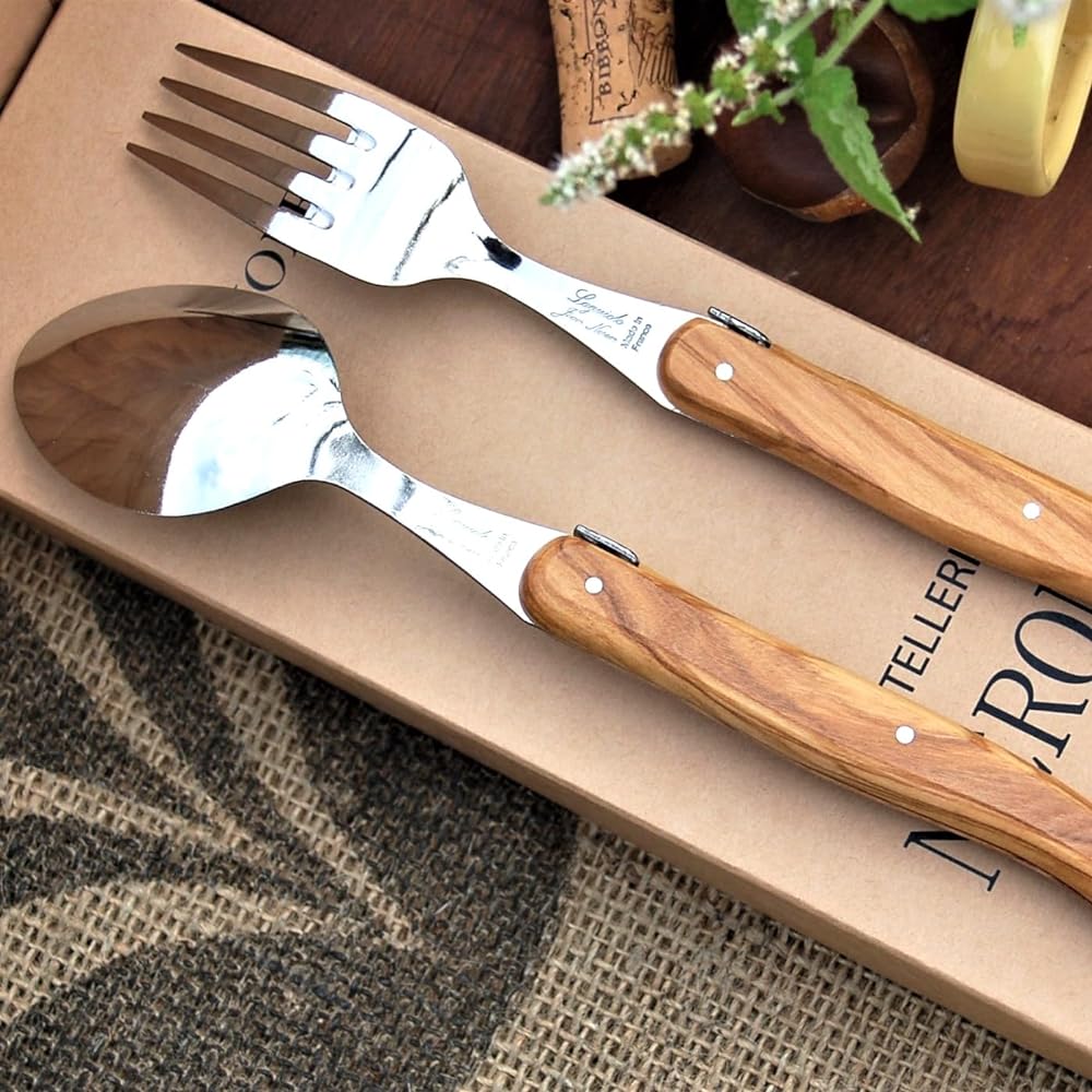 Raieur 1.5mm Spoon & Fork Natural Olive Pattern Gift Box Made in France NERON