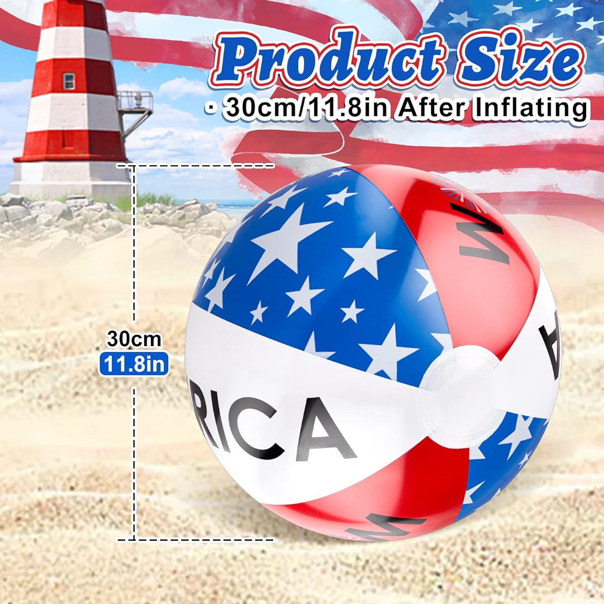 Whaline 8 Pieces 4th of July Inflatable Beach Balls 11.8 Inch Patriotic American Freedom Party Favors Gifts Red Blue White Stars Pool Floating Balloons Independence Day Summer Water Sand Game Supplies